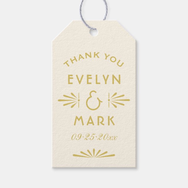 Vintage Hochzeitsmonographie von Elfenbein und Gol Geschenkanhänger (Vorderseite)