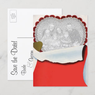 Vintage Hochzeitspaar am Valentinstag Liebe und Ro Ankündigungspostkarte