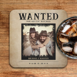 Vintage-Hochzeitsplakat Gesucht Rechteckiger Pappuntersetzer