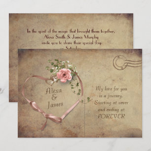 vintage Hochzeitspostkarte und Bandherz Einladung