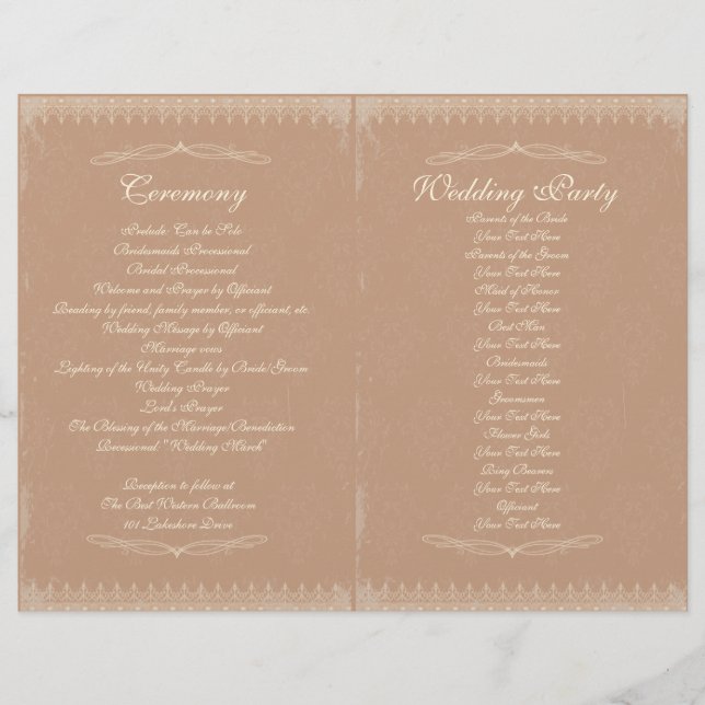 Vintage-Hochzeitsprogramm (Vorderseite)
