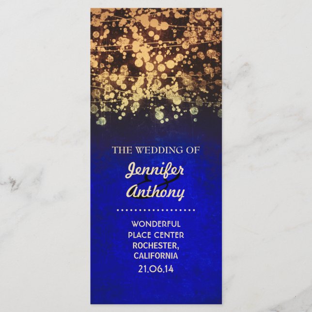 Vintage Hochzeitsprogramme in Gold und Blau Programm (Vorderseite)