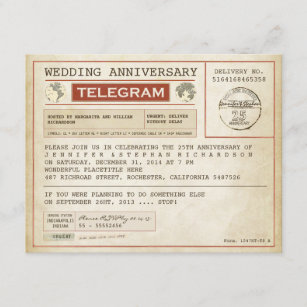 Vintage Hochzeitstag Telegramm Einladung