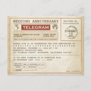 vintage Hochzeitstag Telegramm-Einladung Einladung