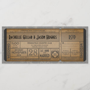Vintage-Hochzeitsticket-Einladung mit RSVP II 2.0 Einladung