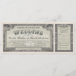 Vintage-Hochzeitstickets mit RSVP-Karten v.2 Einladung