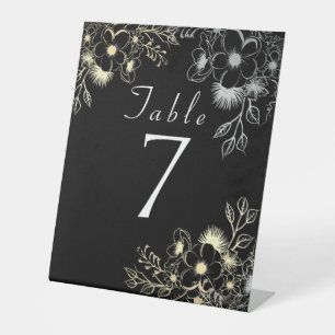 Vintage Hochzeitstisch Nummer in Schwarz mit Gold Sockelschild