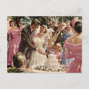 Vintage Hochzeitstorte schneiden, Adressänderung Ankündigungspostkarte