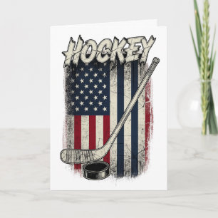 Vintage-Hockey-Amerikanische-Flagge Retro-Puck-Spi Karte