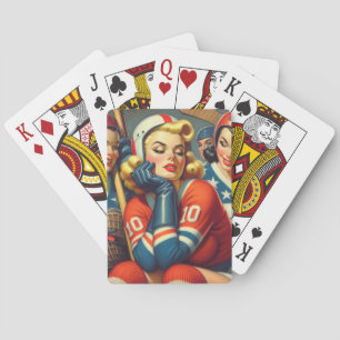 Vintage-Hockey-Mädchen-Illustration Spielkarten