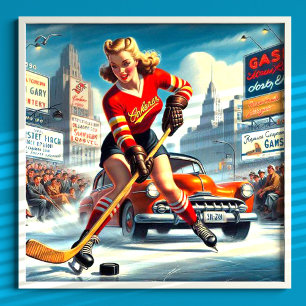 Vintage Hockey Mädchen Poster