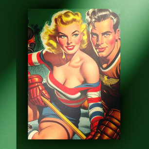 Vintage-Hockeygirl Postkarte