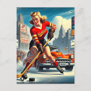 Vintage-Hockeygirl Postkarte
