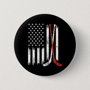 Vintage-Hockeyschläger-USA-Flagge-Hockeyspieler-Ei Button