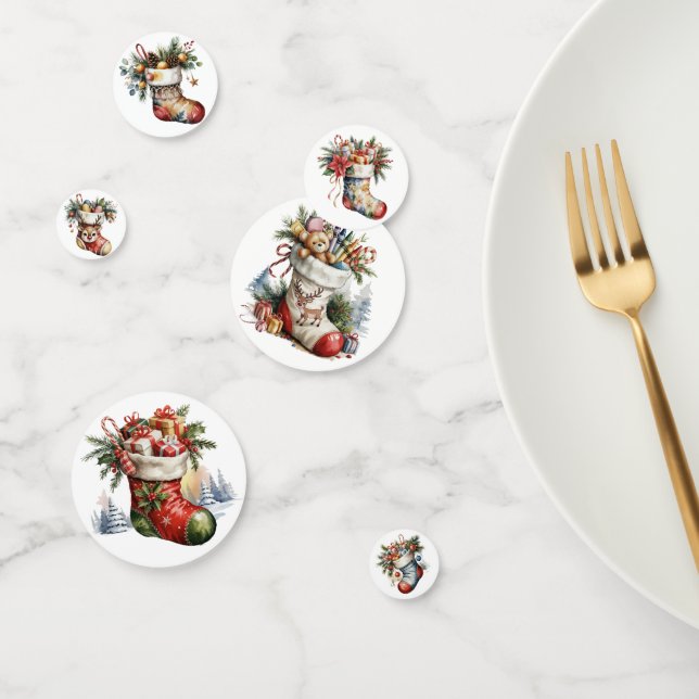 VINTAGE HOLIDAY CHRISTMAS STOCKING & PRESENTS KONFETTI (Gruppe)