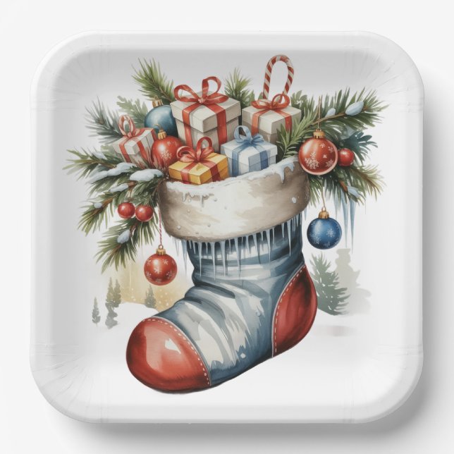 VINTAGE HOLIDAY CHRISTMAS STOCKING & PRESENTS PAPPTELLER (Vorderseite)