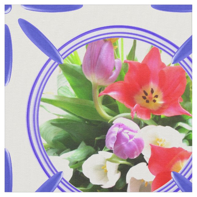 Vintage Holländer deckt Delftware Tulpen Holland Stoff (Nahaufnahme)