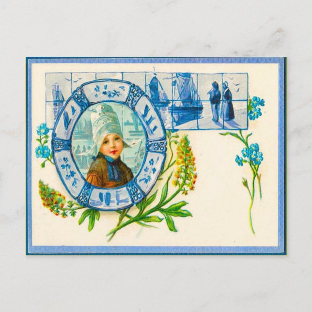 Vintage holländische Kastanien und blaue Kacheln a Postkarte (Vorderseite)
