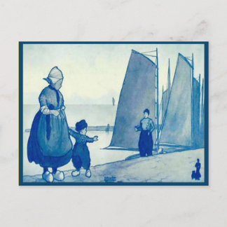 Vintage holländische Kostüme am Kai Postkarte
