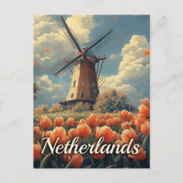 Vintage holländische Windmühle: Tulips und Charm Postkarte