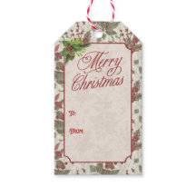 Vintage-Holly-Beeren-Weihnachtsgeschenkanhänger