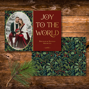 Vintage Holly Berry Rot Joy to World Weihnachten Folien Feiertagskarte