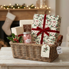 Vintage Holly Berry Weihnachten Rot Geschenkpapier