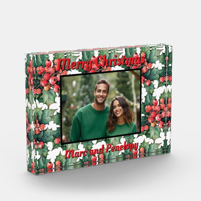 Vintage Holly-Blätter Holly-Beries-Fotovorlage Fotoblock (Links)