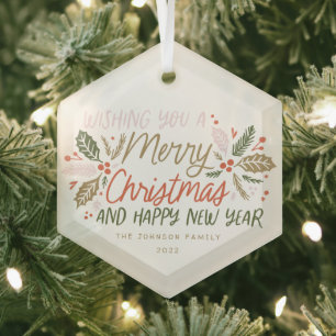 Vintage Holly Bright Typografie Weihnachten Ornament Aus Glas