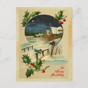Vintage Holly Christmas Postcards Feiertagspostkarte
