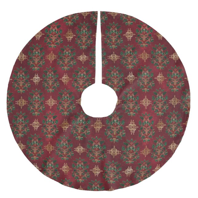 Vintage-Holly-Damask-Muster  Polyester Weihnachtsbaumdecke (Vorderseite)