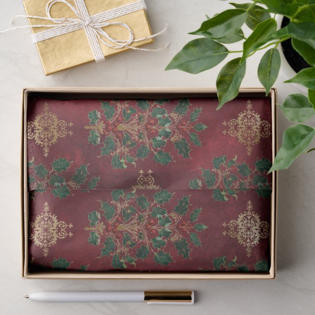 Vintage-Holly-Damask-Muster  Seidenpapier (Geschenk)