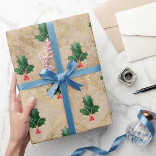 Vintage-Holly-Damaskmuster Geschenkpapier