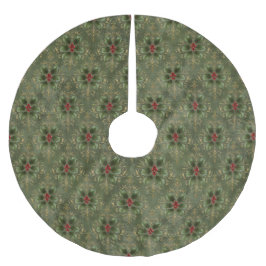 Vintage-Holly-Damaskmuster Polyester Weihnachtsbaumdecke