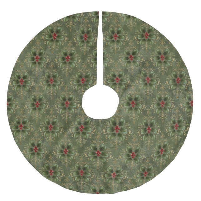 Vintage-Holly-Damaskmuster  Polyester Weihnachtsbaumdecke (Vorderseite)