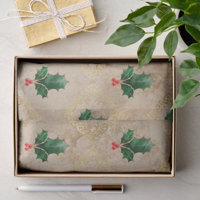 Vintage-Holly-Damaskmuster  Seidenpapier (Geschenk)