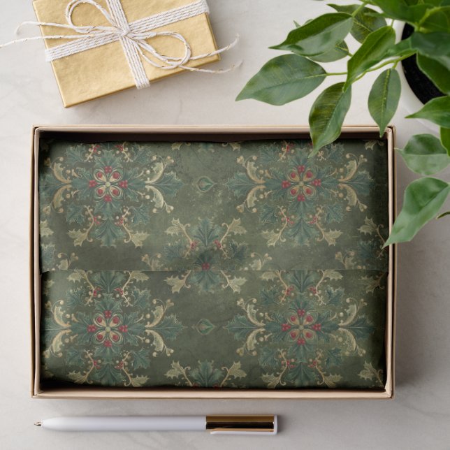Vintage-Holly-Damaskmuster  Seidenpapier (Geschenk)