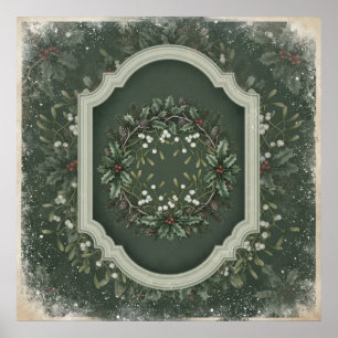 Vintage-Holly-Mistelzweig-Weihnachts-Kranz Poster