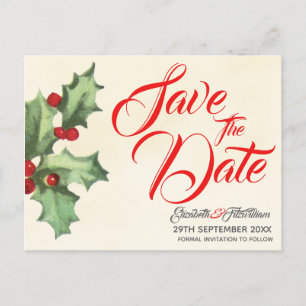 Vintage-Holly-Save-the-Date-Postkarte Postkarte