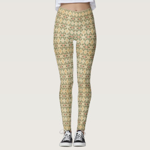Vintage-Holly- und Gold-Schneeflocken-Weihnachtsmu Leggings