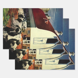 Vintage Holstein-Milchkühe auf einem Milchwirtscha Geschenkpapier Set