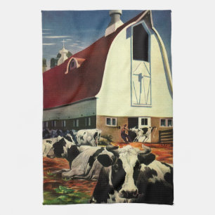 Vintage Holstein-Milchkühe auf einem Molkerei-Gesc Geschirrtuch