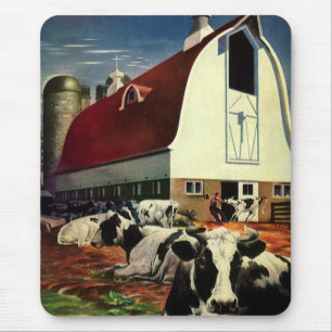 Vintage Holstein-Milchkühe auf Milchviehbetrieb Mousepad