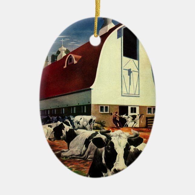 Vintage Holstein Milchkühe im Milchwirtschaftssekt Keramikornament (Vorne)