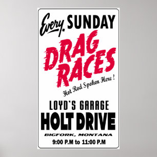 Vintage Holt Drive Drag Races Schild weiß