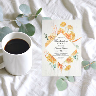 Vintage Holz- und Aquarellgelbe Blumen Rahmen Einladung
