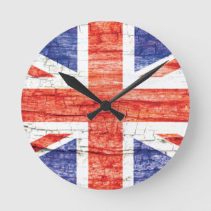 Vintage-Holz-Union-Jack-Britische (UK) Flagge Runde Wanduhr