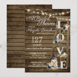 Vintage Holzleiter und Navy Blue Floral Bridal Einladung