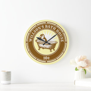 Vintage Holzschnitt Bath House-Beschreibung Große Wanduhr