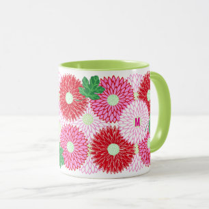 Vintage-Holzschnitt Rosa & Rote Blütenblüten Tasse